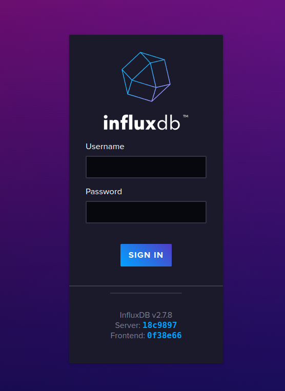 InfluxDB login page