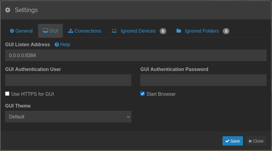syncthing set admin user hostmycode