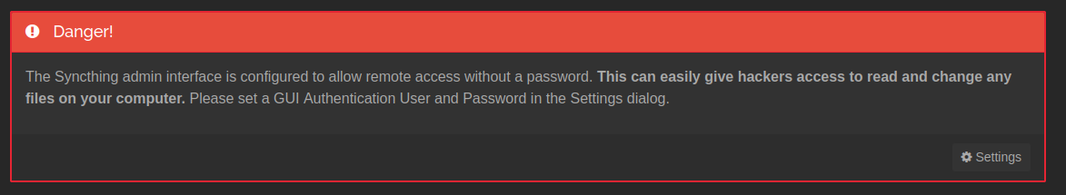 syncthing gui warning hostmycode